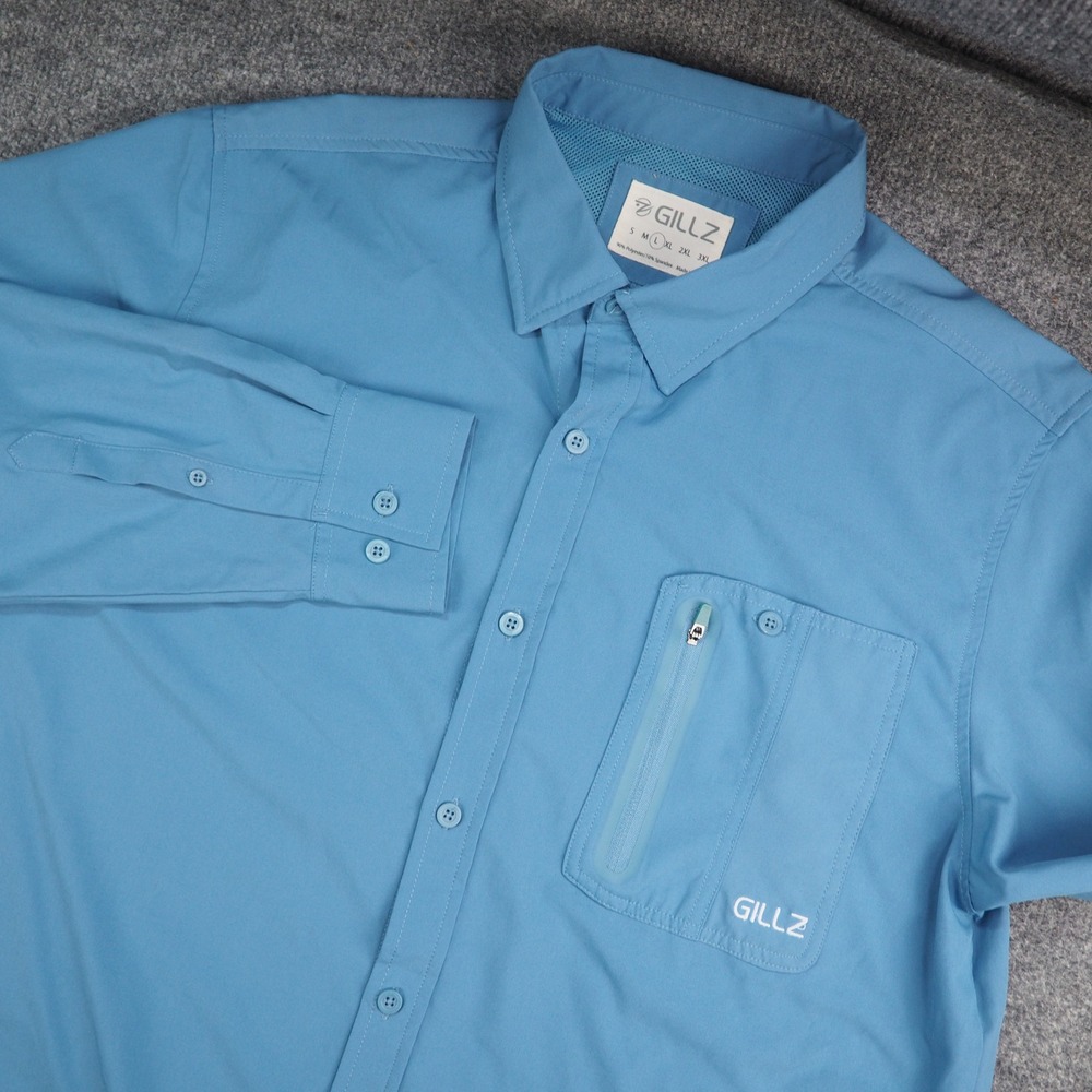 Gillz Fishing Shirt Mens Large Blue Solid Performance Outdoor Vented Long Sleeve
